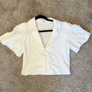 AND NOW THIS White Woman Button Down Shirt Short Sleeve Cropped Poplin Top XS